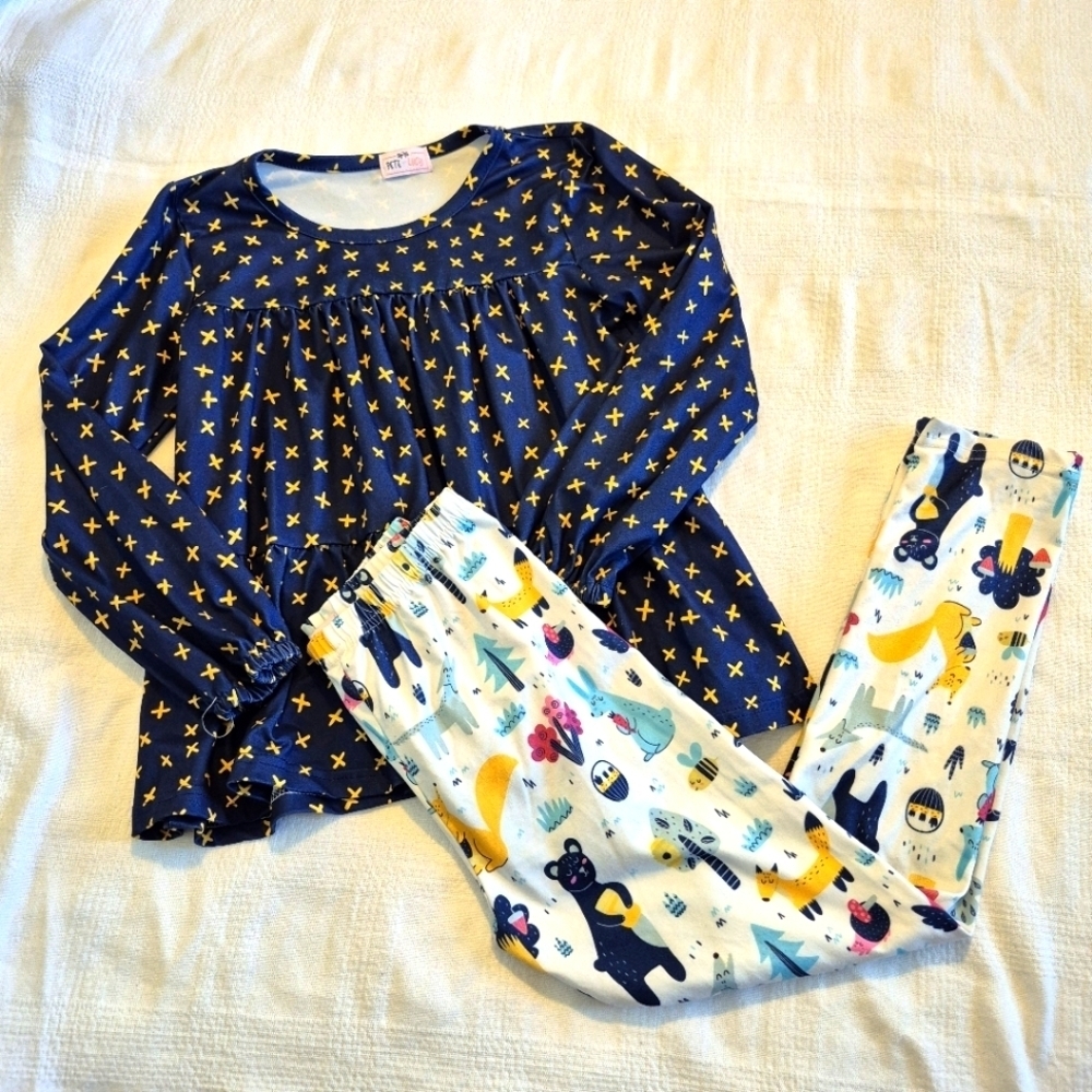 Pete & Lucy girls size 7/8 2 piece outfit bunny kangaroo owl pant design VGUC